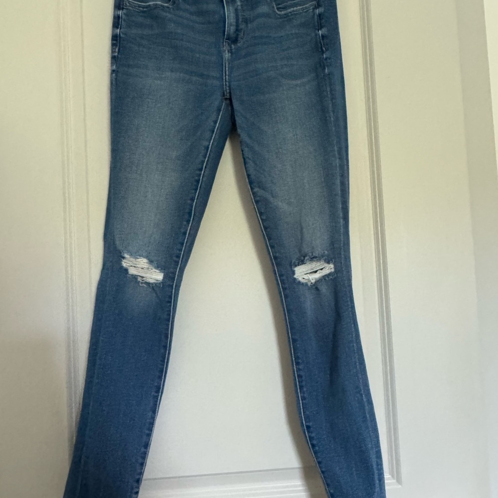 American Eagle Blue Skinny Jeans with Distressed Details
